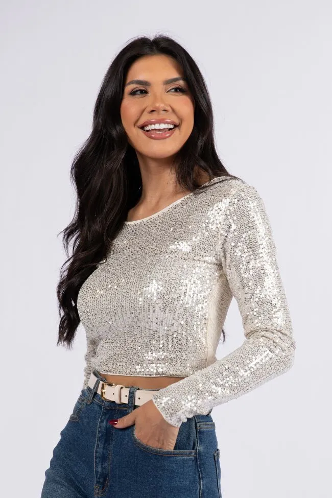 Tidings To You Champagne Smocked Back Sequin Top  FINAL SALE