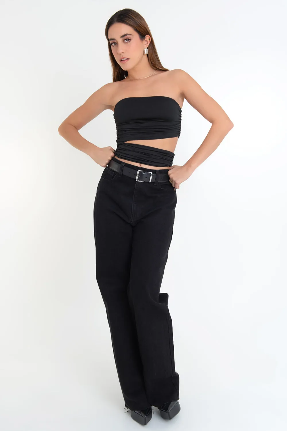 Top tubo plisados con cut out lateral
