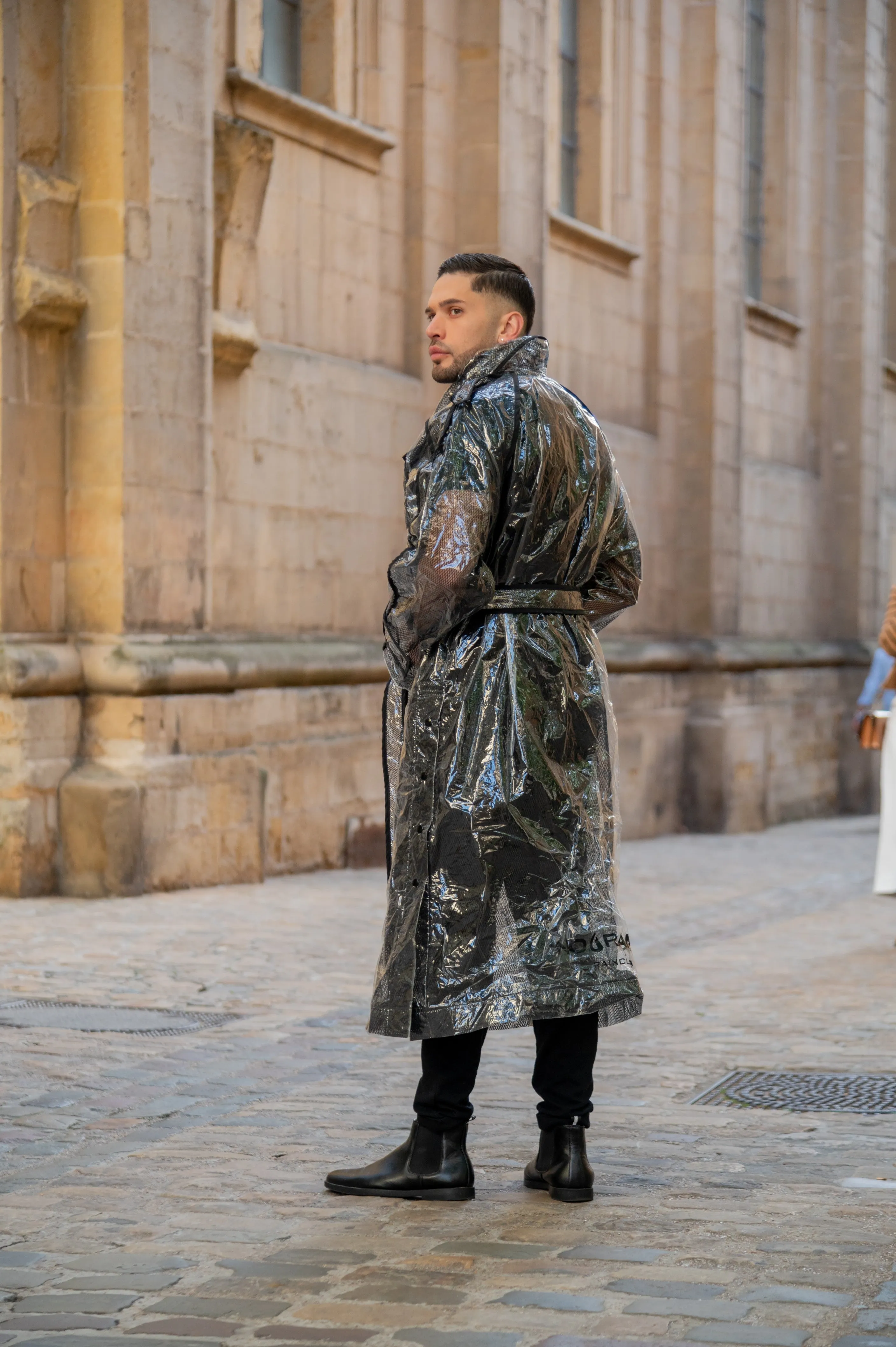 Trench coat. Black Mesh.