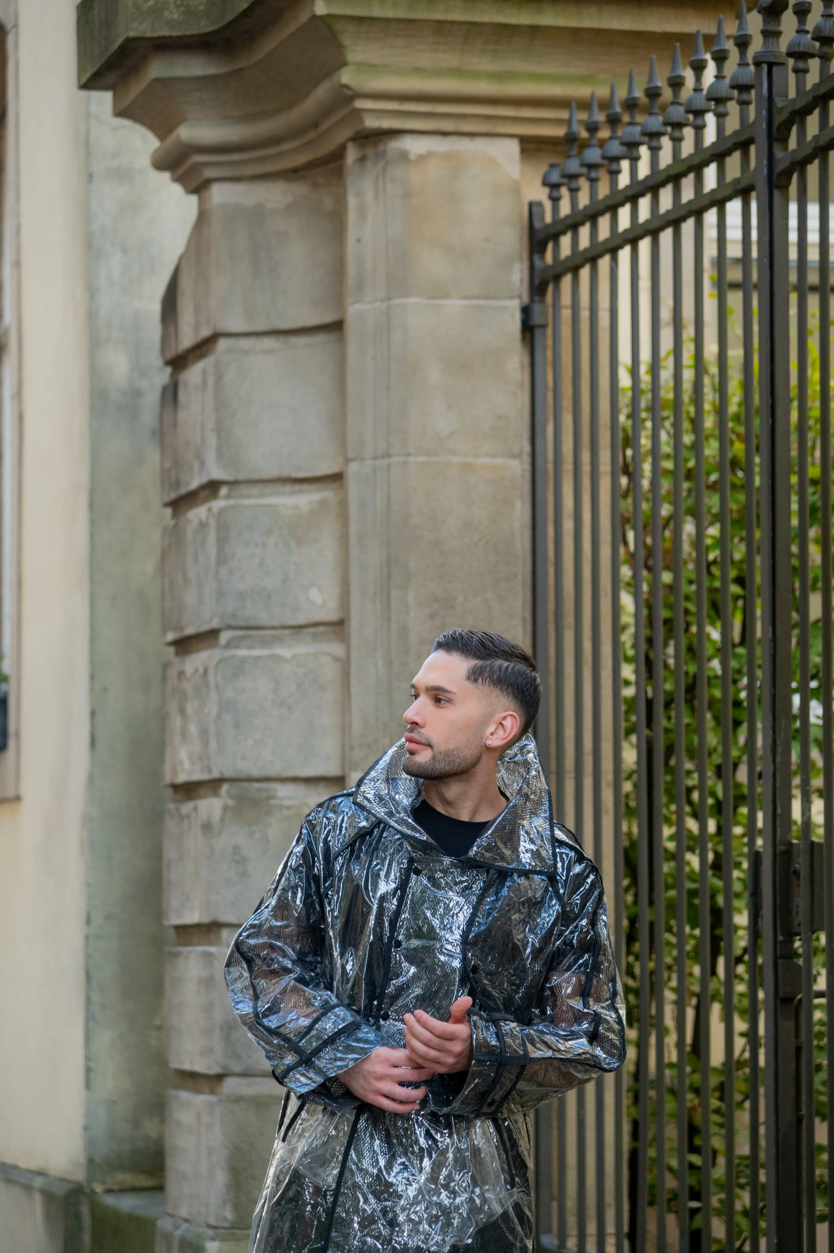 Trench coat. Black Mesh.