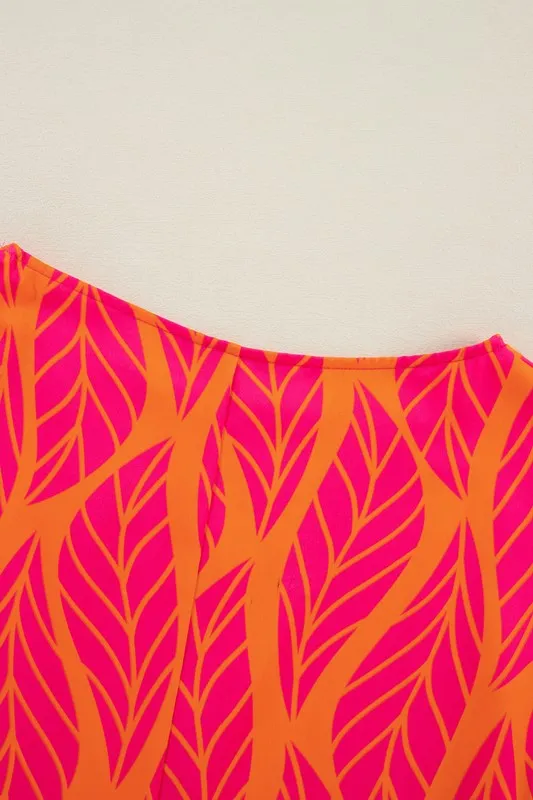 Tropical Leaf Print Smocked Cuffs Loose Blouse