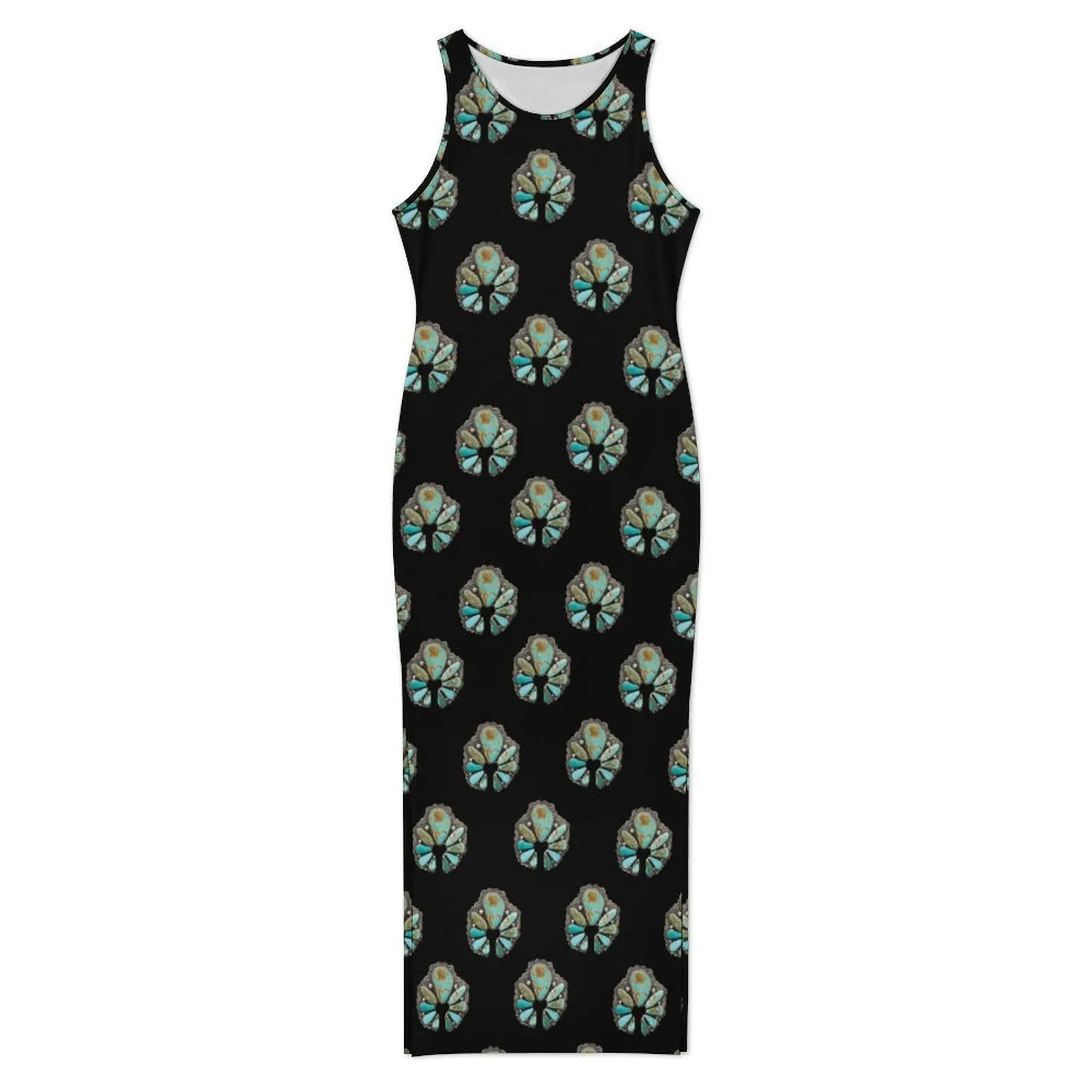 Turquoise Naja Sleeveless Bodycon Side Slit Maxi Dress