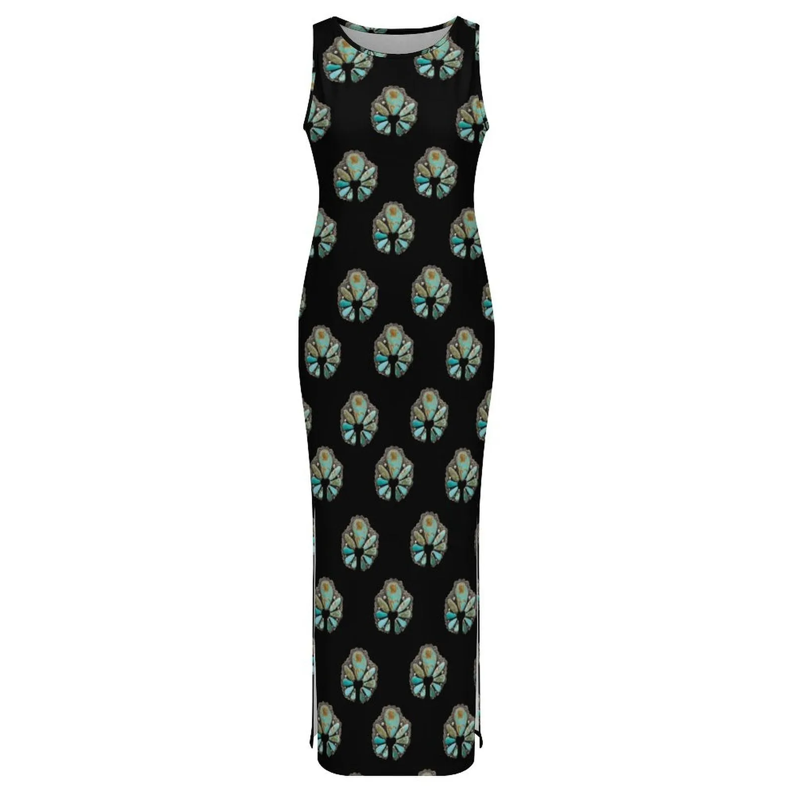 Turquoise Naja Sleeveless Bodycon Side Slit Maxi Dress