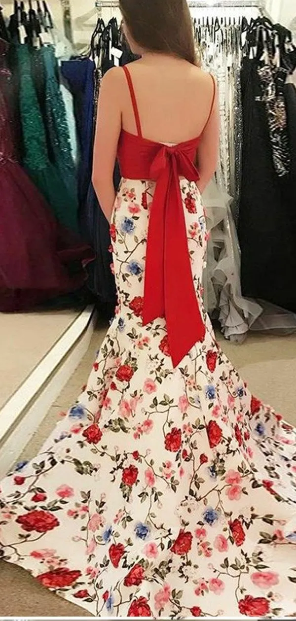 Two Piece Spaghetti Straps Red Prom Dress,Cheap Prom Dresses,PDY0553