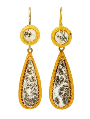 Victorian Dendritic Agate 18 Karat Gold Articulated Day Night Drop Earrings
