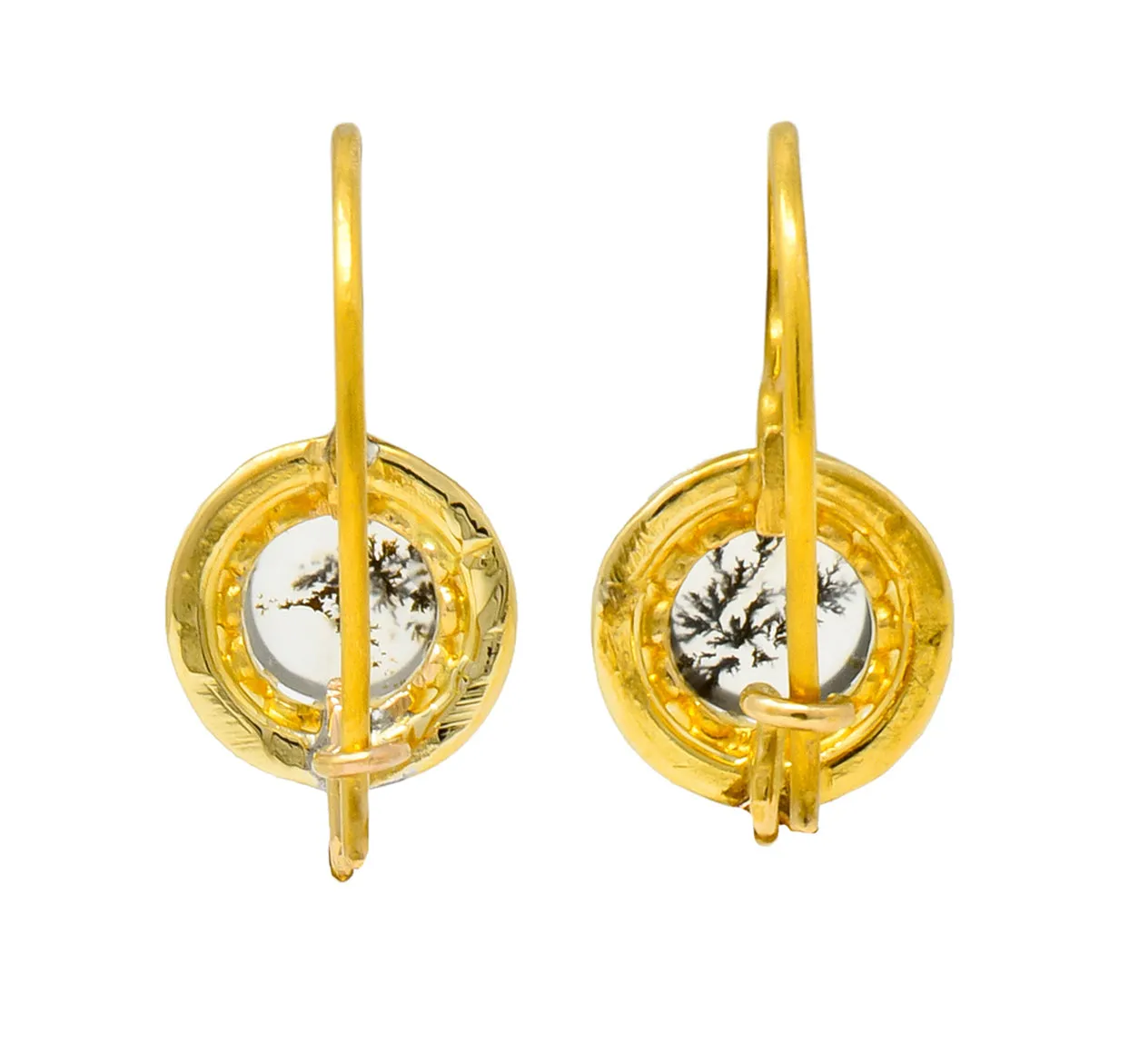 Victorian Dendritic Agate 18 Karat Gold Articulated Day Night Drop Earrings