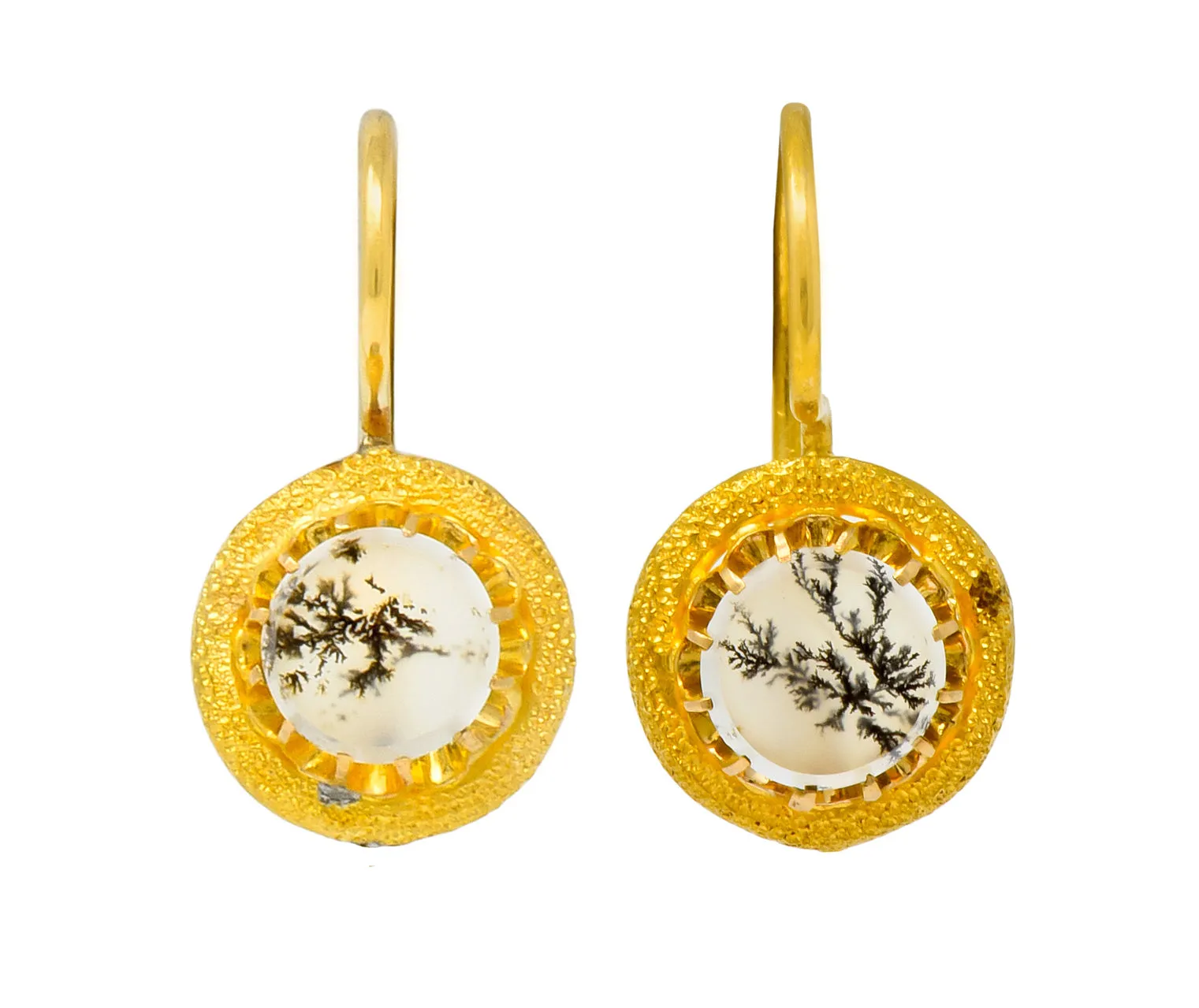 Victorian Dendritic Agate 18 Karat Gold Articulated Day Night Drop Earrings