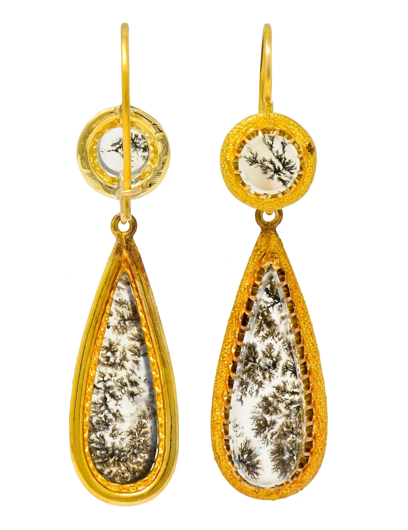 Victorian Dendritic Agate 18 Karat Gold Articulated Day Night Drop Earrings