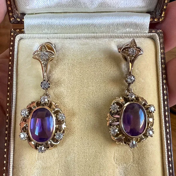Vintage Amethyst & Diamond Drop Earrings