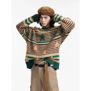 Vintage Stars Striped Knitted Sweater for Cozy Nostalgic Style