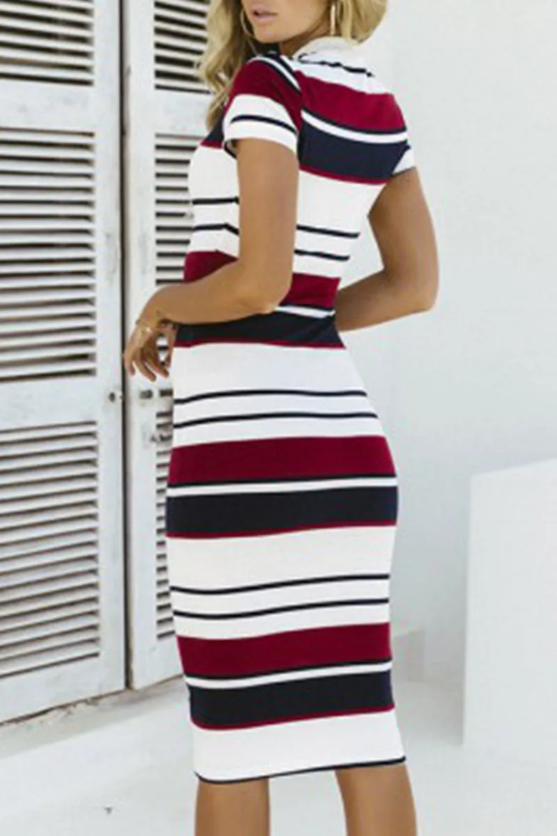 Vintage Striped Patchwork O Neck A Line Dresses