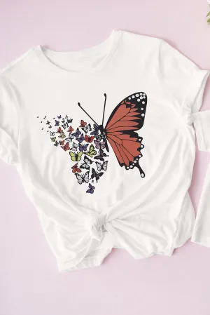 White Family Matching Butterfly Graphic Print Short Sleeve T Shirt
