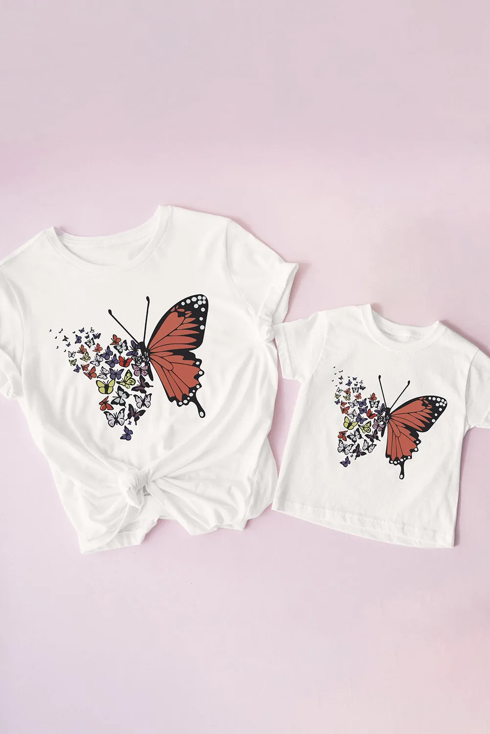 White Family Matching Butterfly Graphic Print Short Sleeve T Shirt