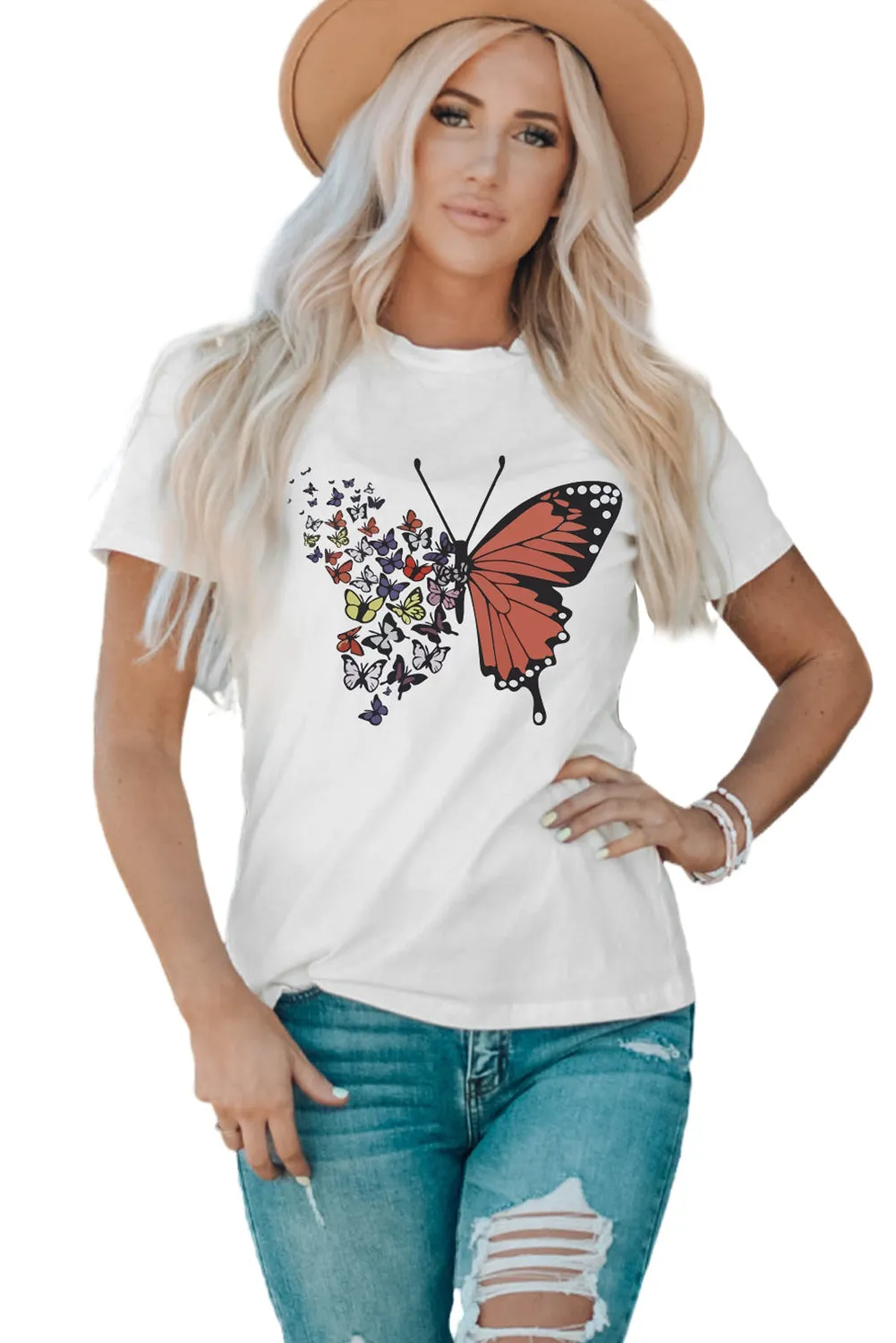 White Family Matching Butterfly Graphic Print Short Sleeve T Shirt