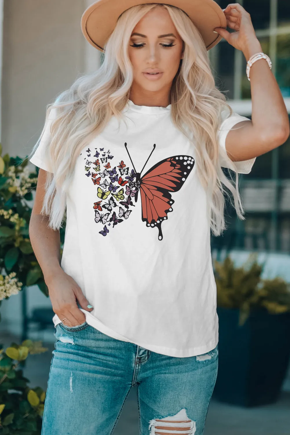 White Family Matching Butterfly Graphic Print Short Sleeve T Shirt
