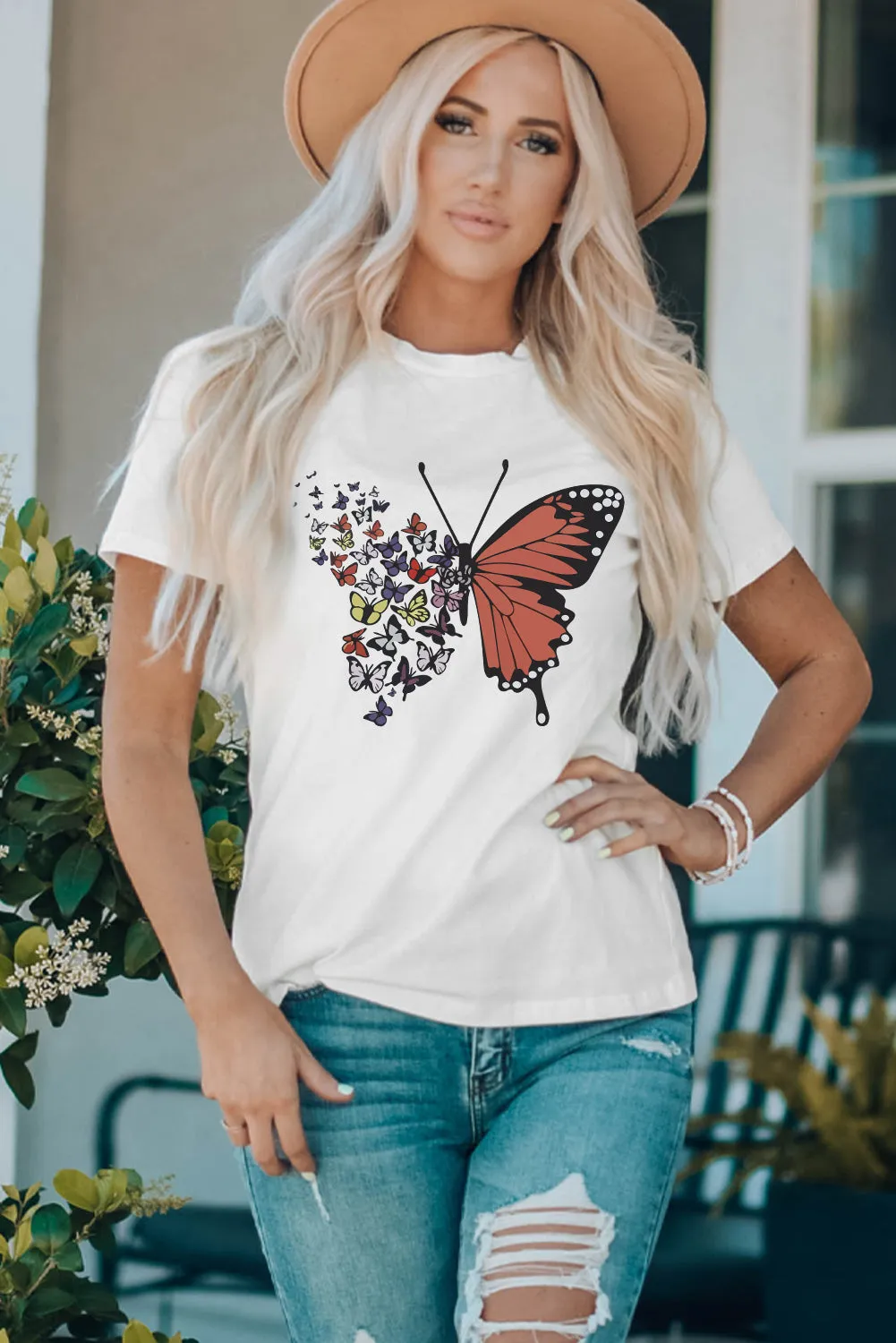 White Family Matching Butterfly Graphic Print Short Sleeve T Shirt