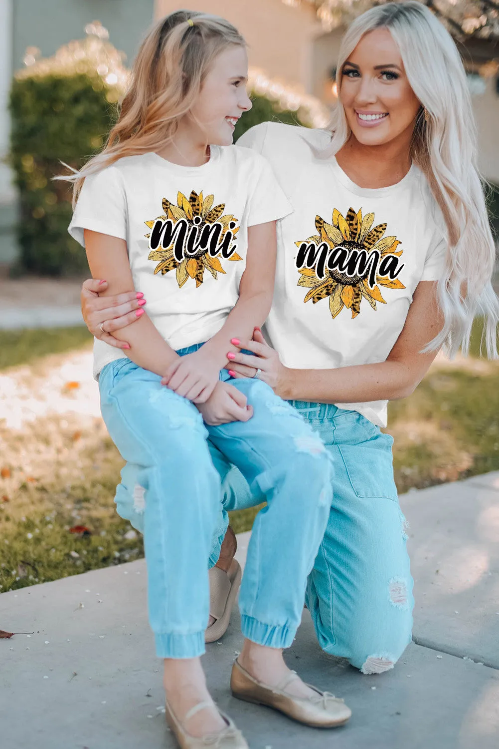 White Family Matching Mama Sunflower Print Short Sleeve T Shirt