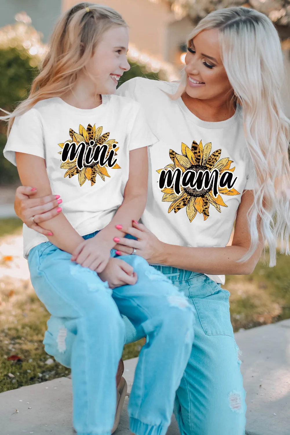 White Family Matching Mama Sunflower Print Short Sleeve T Shirt