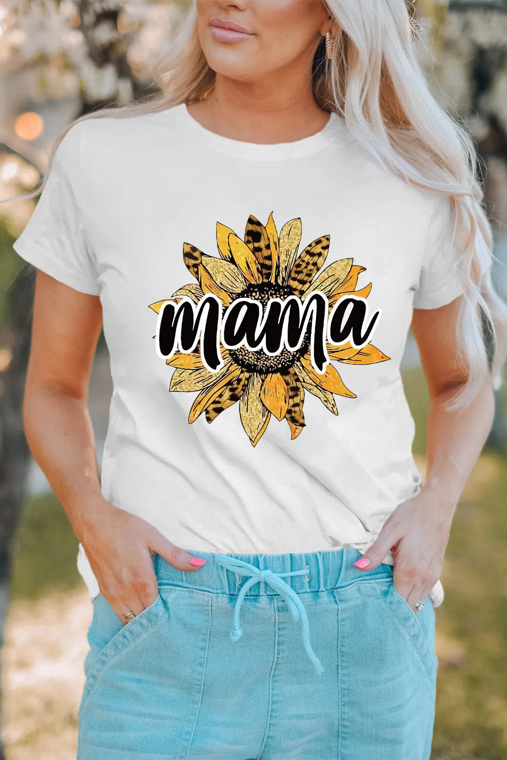 White Family Matching Mama Sunflower Print Short Sleeve T Shirt