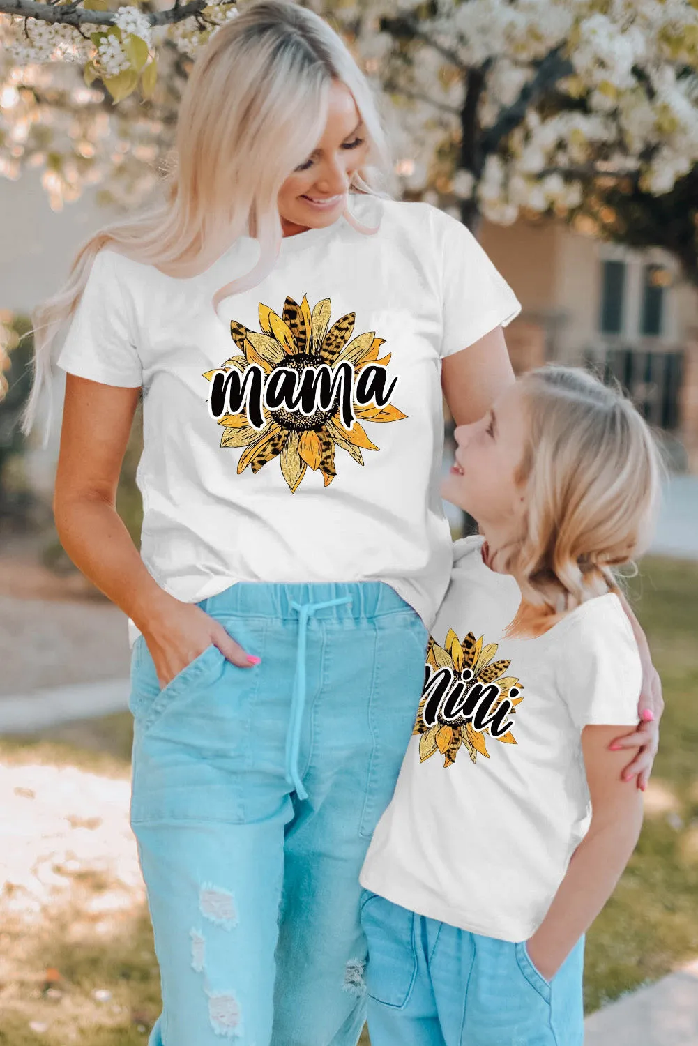 White Family Matching Mama Sunflower Print Short Sleeve T Shirt