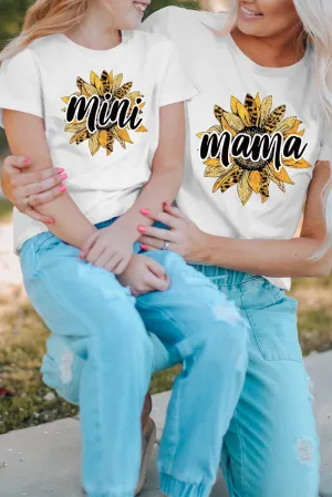 White Family Matching Mama Sunflower Print Short Sleeve T Shirt