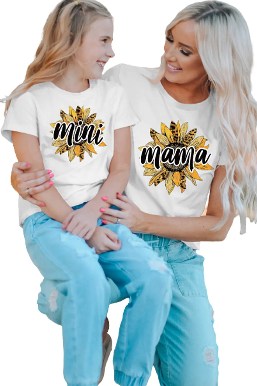 White Family Matching Mama Sunflower Print Short Sleeve T Shirt
