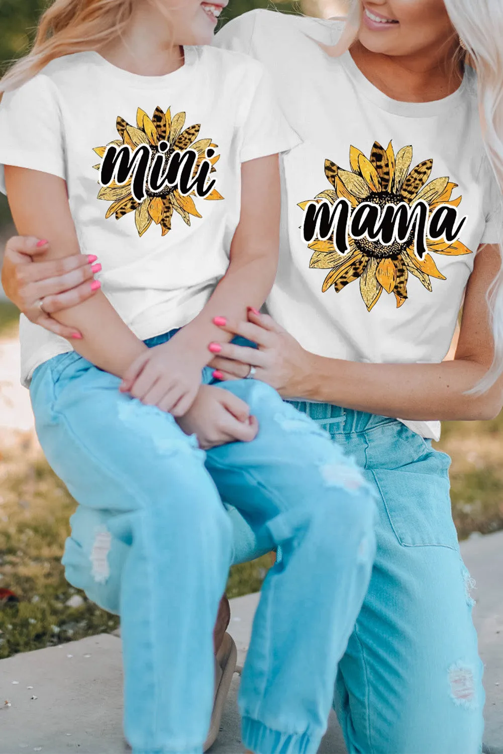 White Family Matching Mama Sunflower Print Short Sleeve T Shirt