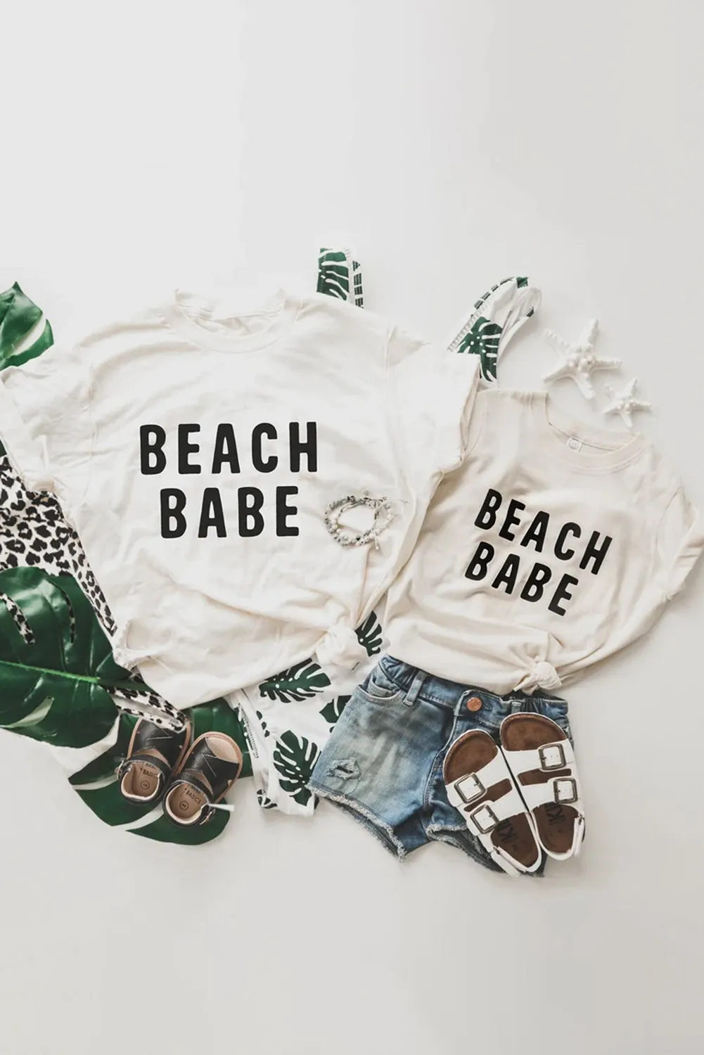 White Parent-child BEACH BABE Short Sleeve Girl's T Shirt