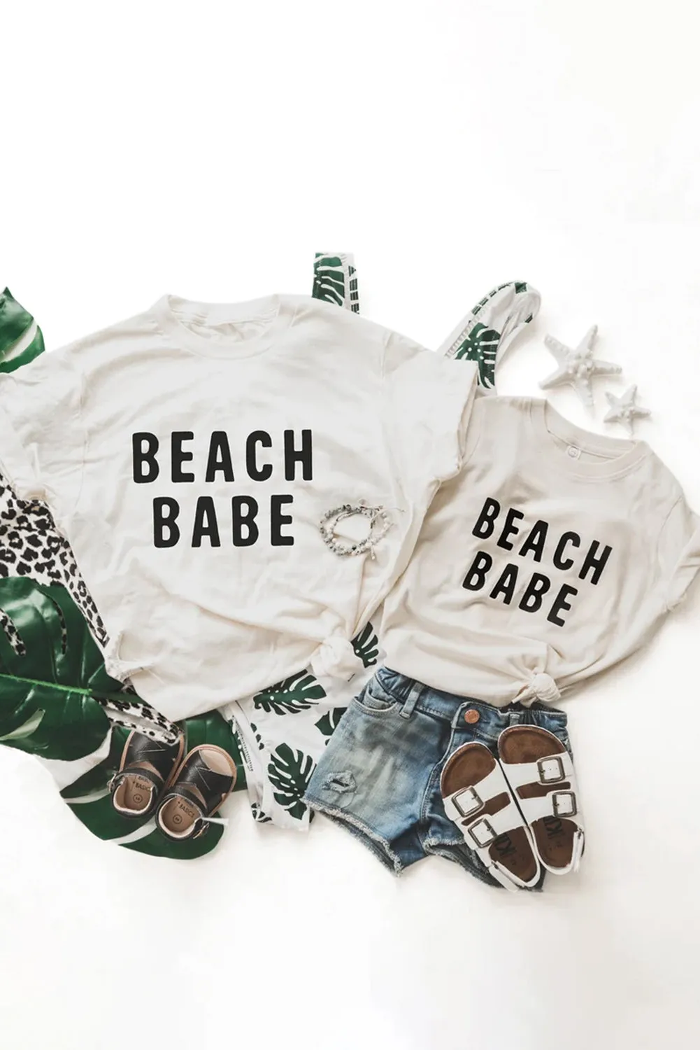 White Parent-child BEACH BABE Short Sleeve Girl's T Shirt