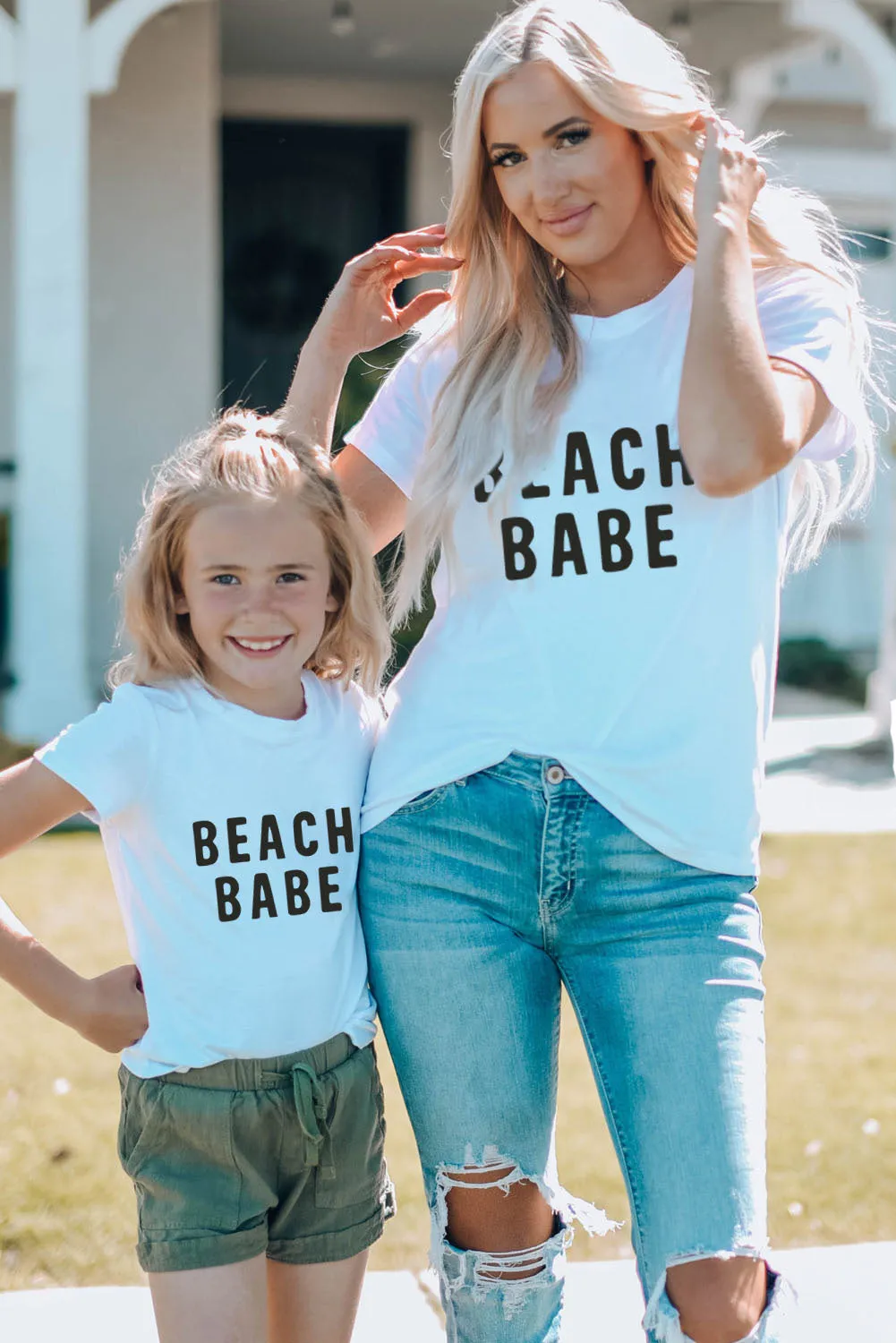 White Parent-child BEACH BABE Short Sleeve Girl's T Shirt