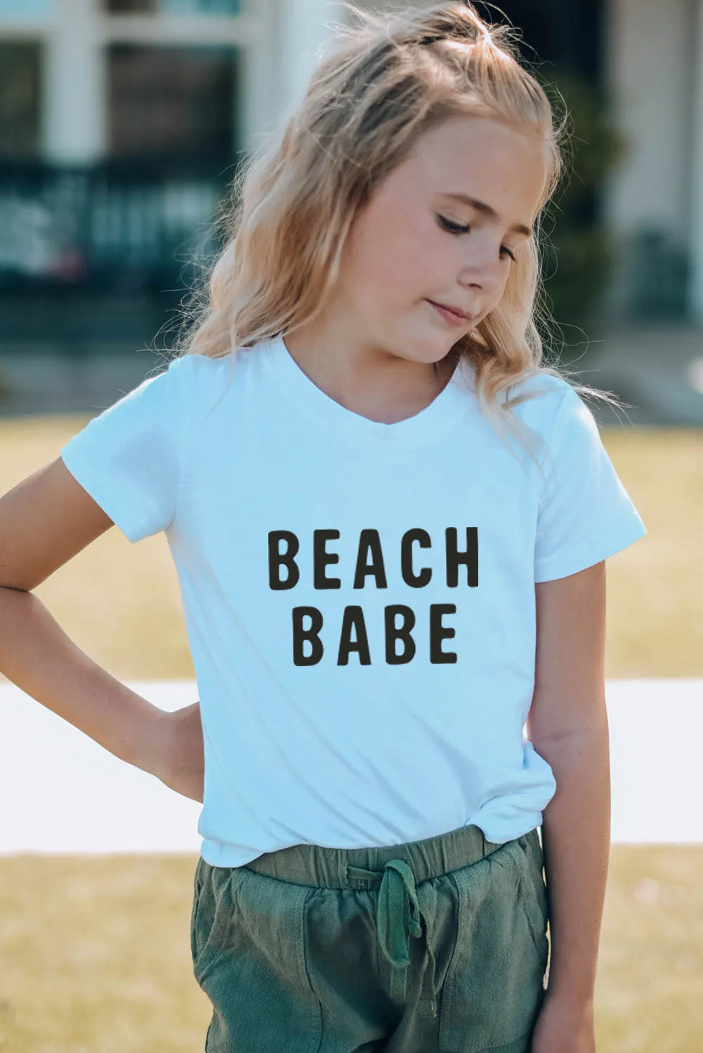 White Parent-child BEACH BABE Short Sleeve Girl's T Shirt