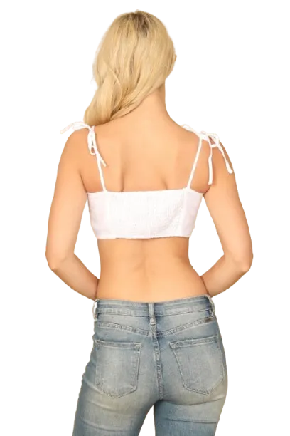 White Tie Strap Double Front Knot Cut Out Bralette Top - Pack of 5