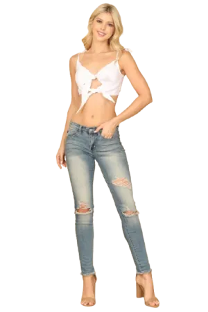 White Tie Strap Double Front Knot Cut Out Bralette Top - Pack of 5