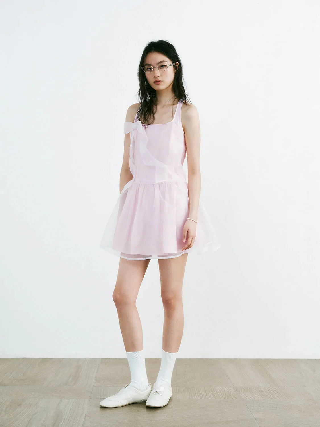 Wide Strap Mesh A-Line Dresses