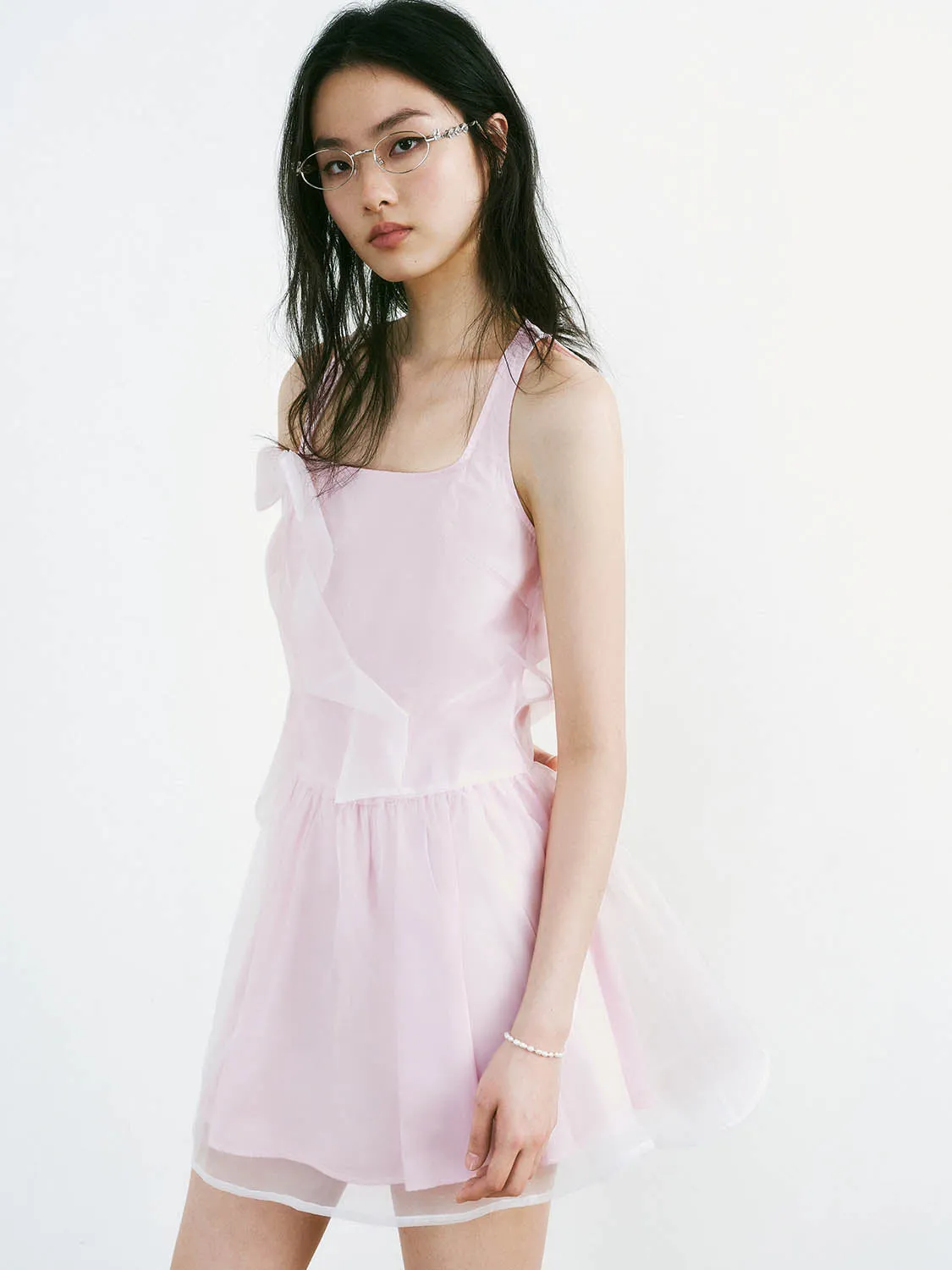 Wide Strap Mesh A-Line Dresses