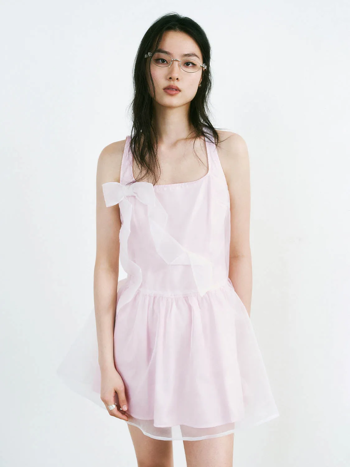 Wide Strap Mesh A-Line Dresses