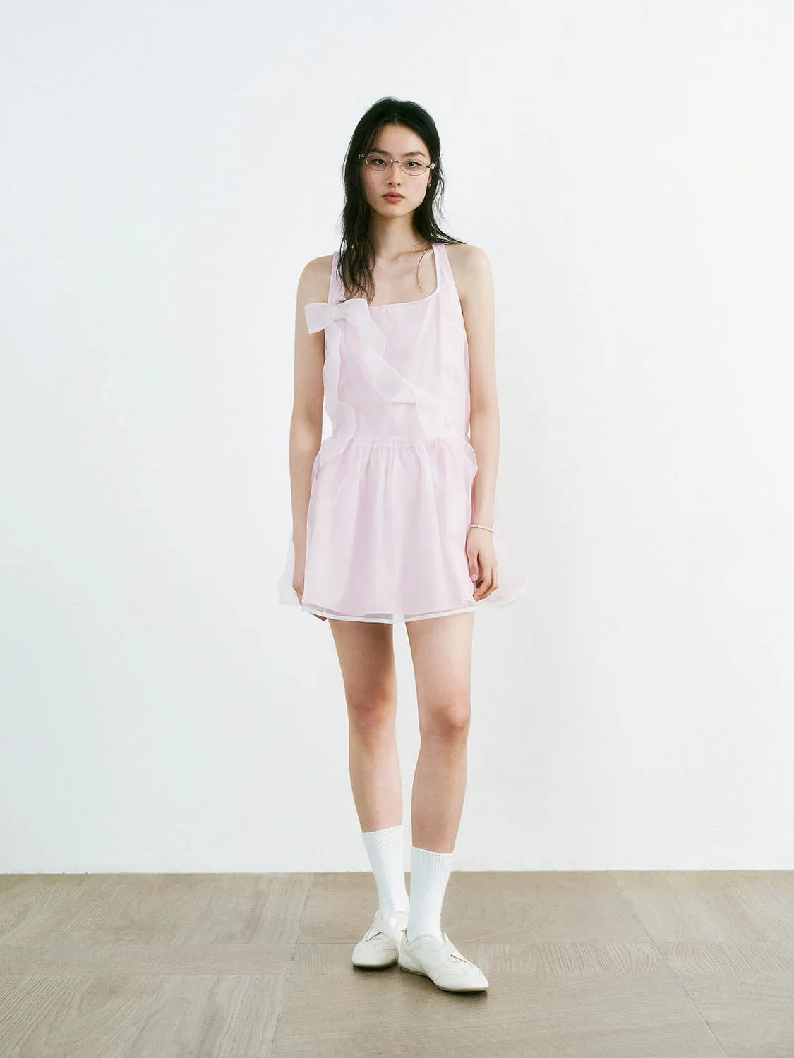 Wide Strap Mesh A-Line Dresses