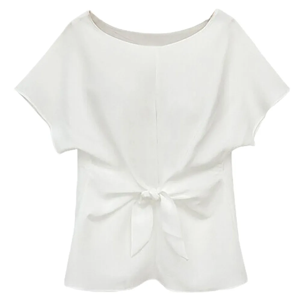 Women Blue Chiffon Shirt Short Sleeves Shirt Girls O-neck Blouses Tops