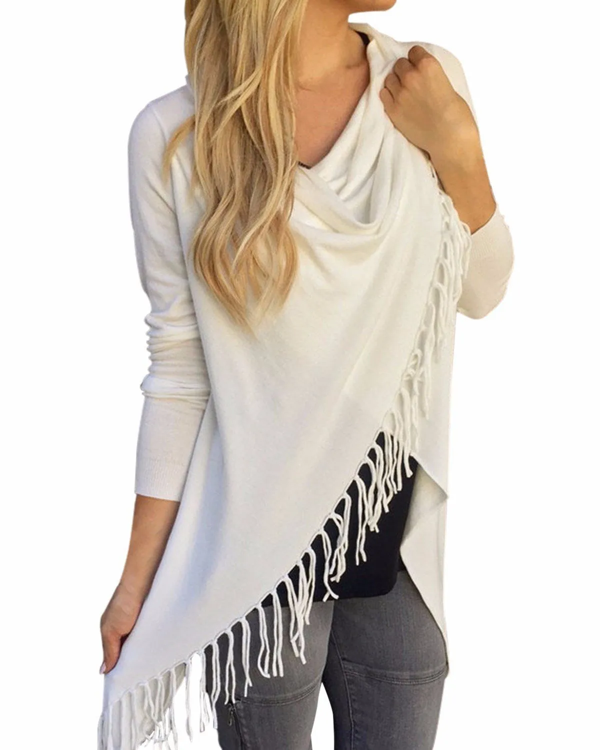 Women Fashion Blouses Hem Long Sleeve Casual Cardigan Solid Color Plus Size Tops