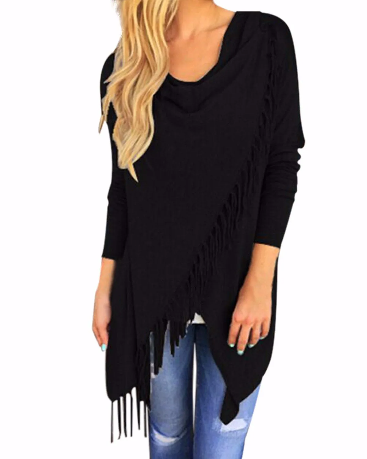 Women Fashion Blouses Hem Long Sleeve Casual Cardigan Solid Color Plus Size Tops