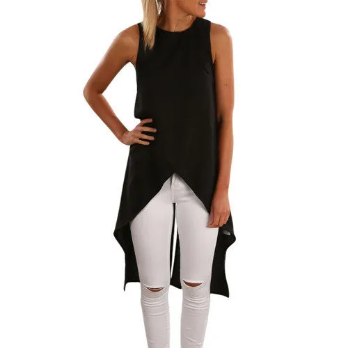Women Ladies Sexy Asymmetrical Cut Out High Low Tank Tops Summer Casual Loose Beach Bandage Vest Tee Shirts Z1