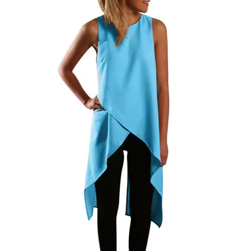 Women Ladies Sexy Asymmetrical Cut Out High Low Tank Tops Summer Casual Loose Beach Bandage Vest Tee Shirts Z1