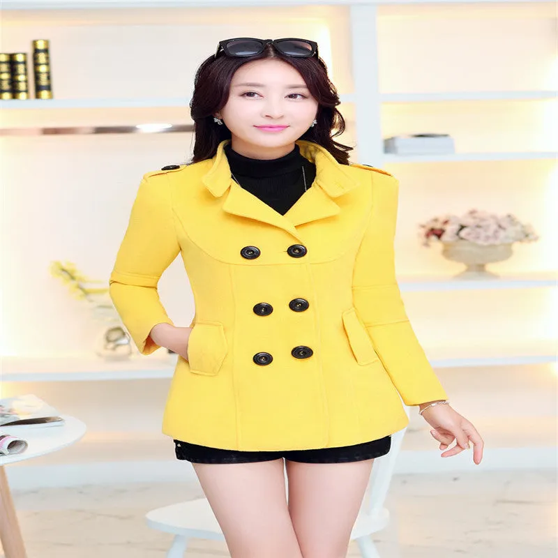 Women Woolen Coats Winter Trench Coat Fashion Solid Double Breasted Overcoat Turn-down Collar Slim Outerwear C8103