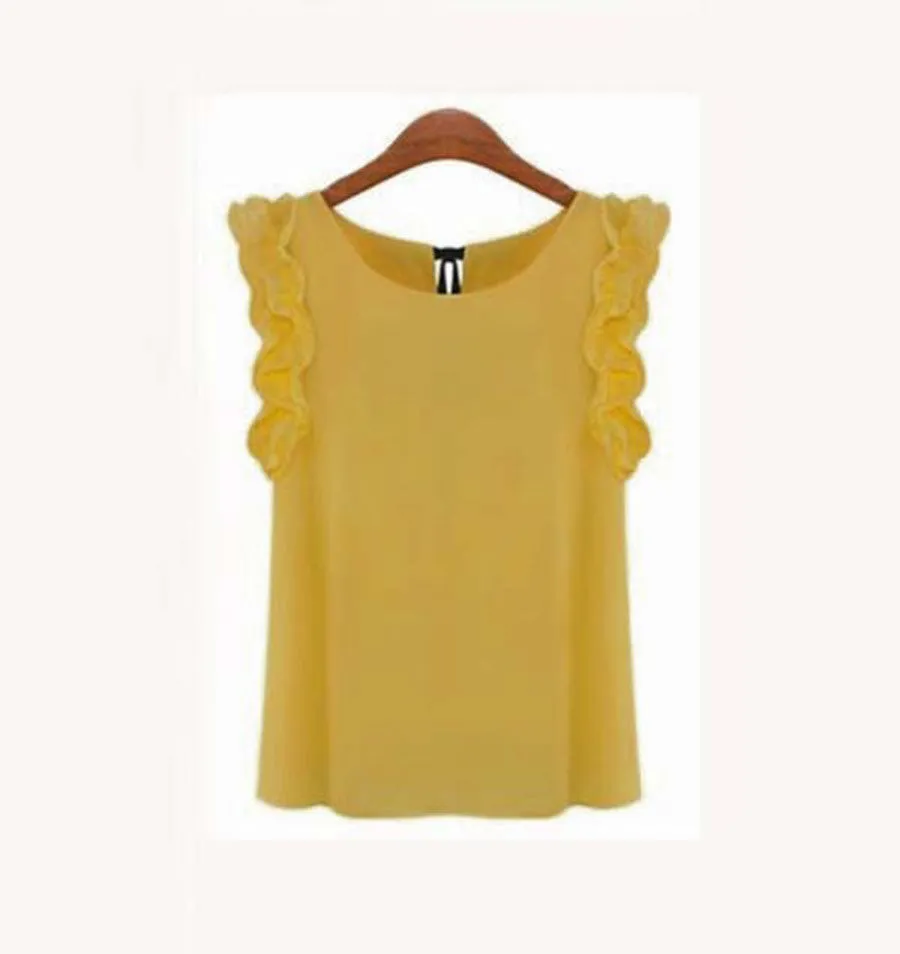 Womens Blouses Chiffon Shirts O-neck Lotus Leaf Pullover Lacing Bow Size S-XL