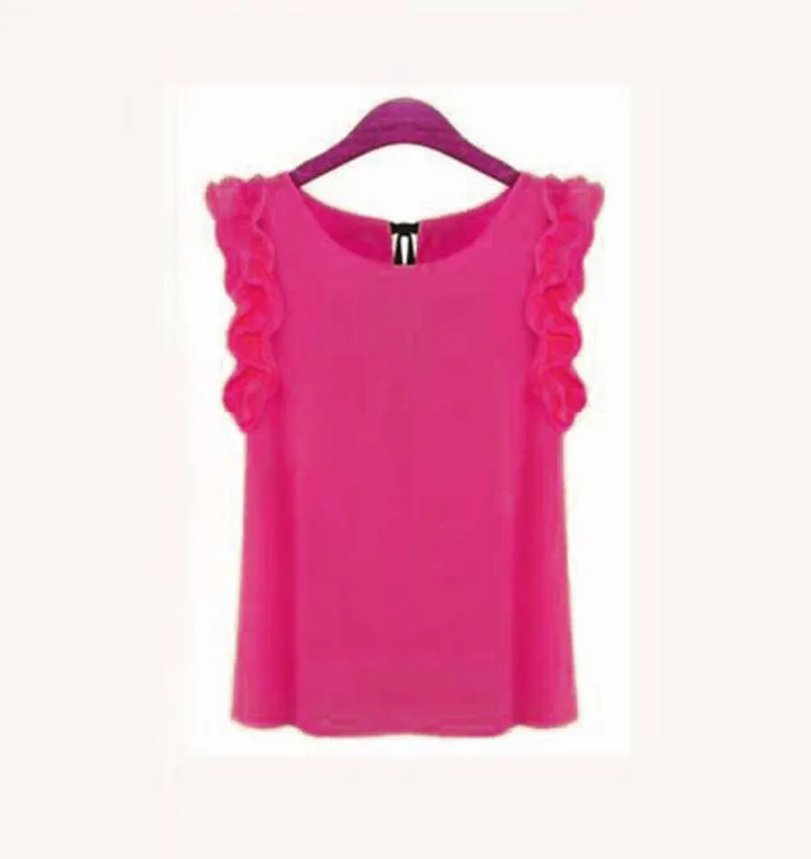 Womens Blouses Chiffon Shirts O-neck Lotus Leaf Pullover Lacing Bow Size S-XL
