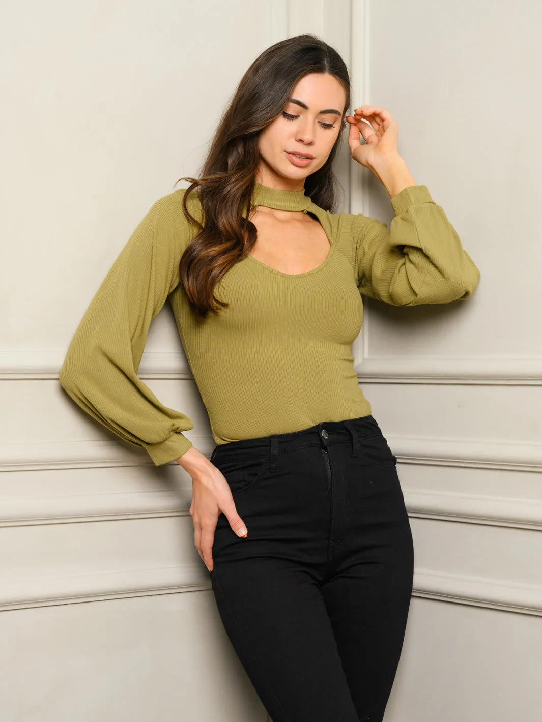 WOMEN'S LONG SLEEVE FRONT CUT OUT BODYSUIT