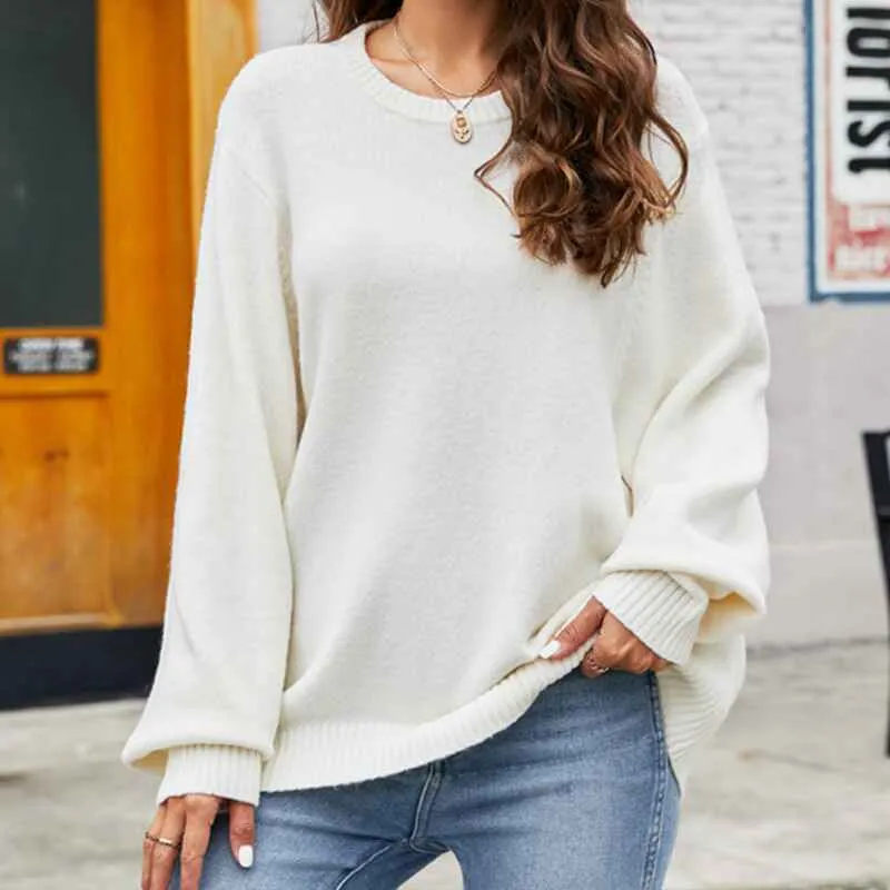 Women's Oversized Sweater Casual Fall Round Neck Long Sleeve Loose Rib Knit Pullover K580