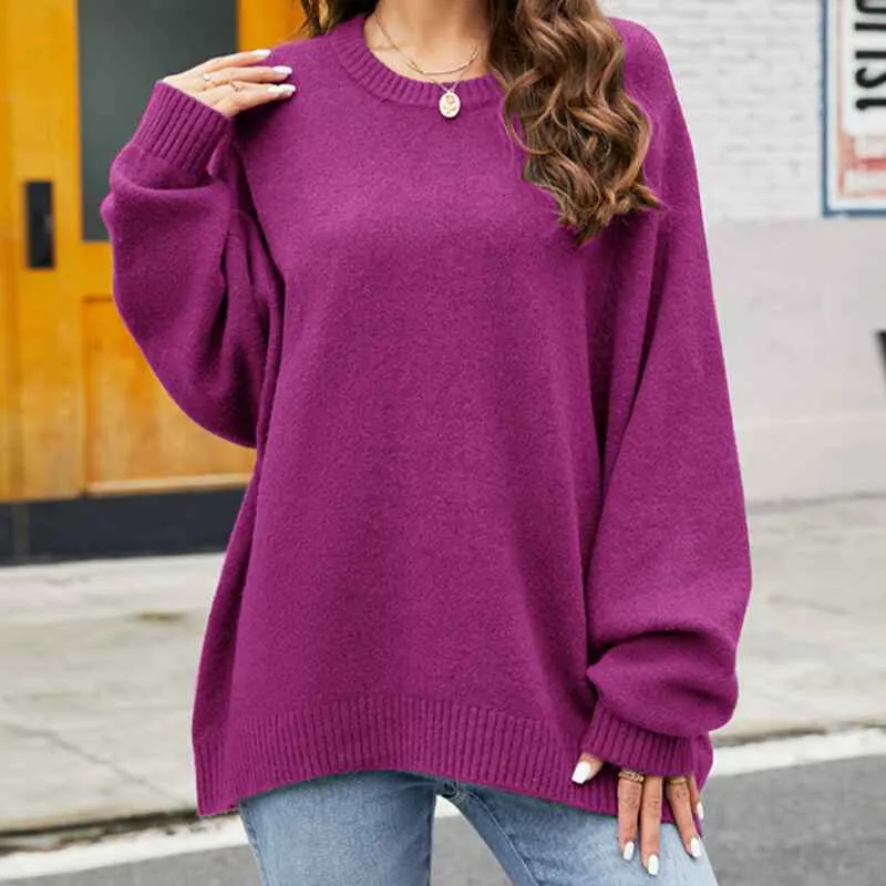 Women's Oversized Sweater Casual Fall Round Neck Long Sleeve Loose Rib Knit Pullover K580