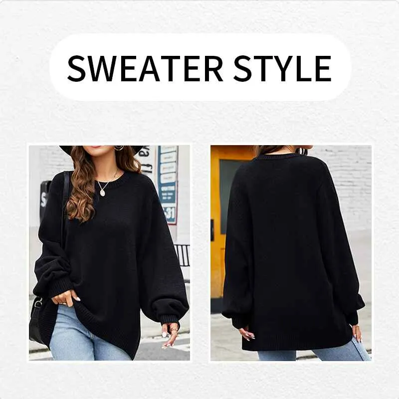 Women's Oversized Sweater Casual Fall Round Neck Long Sleeve Loose Rib Knit Pullover K580