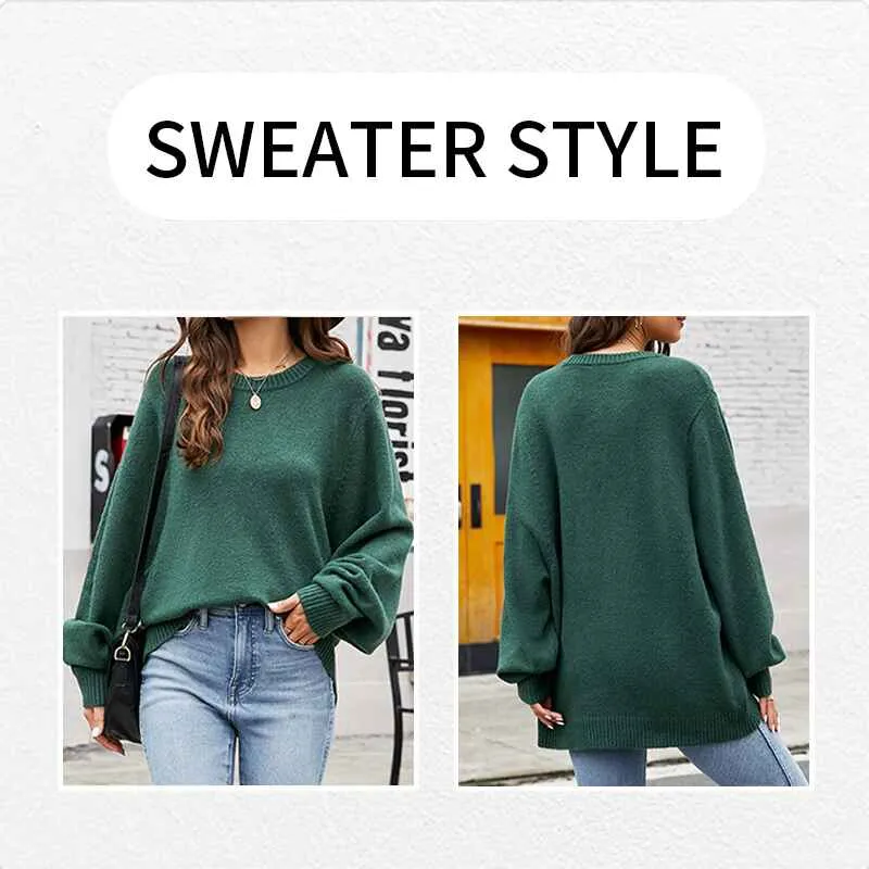 Women's Oversized Sweater Casual Fall Round Neck Long Sleeve Loose Rib Knit Pullover K580
